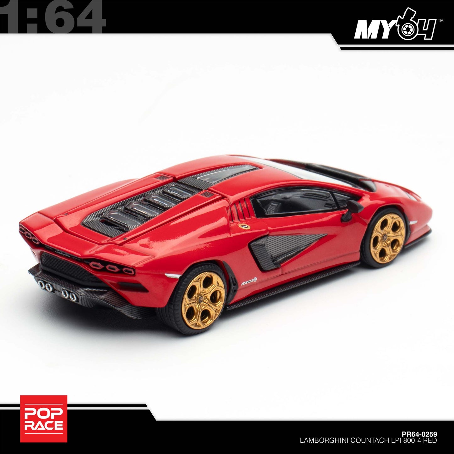 [Pop Race] 1:64 Lamborghini Countach LPI-800 - Rosso  (Opening Front and Rear Cover, Detailed Engine)