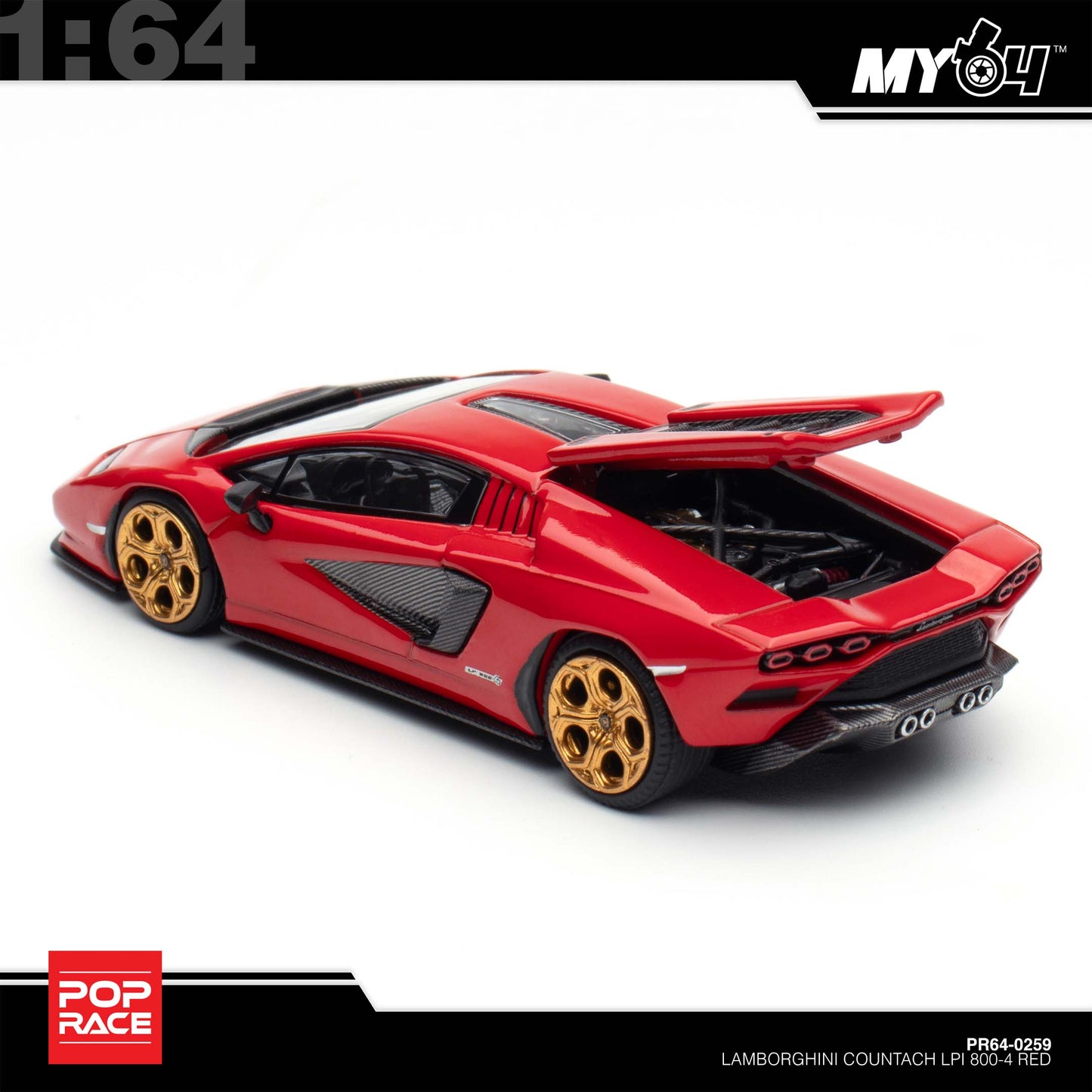 [Pop Race] 1:64 Lamborghini Countach LPI-800 - Rosso  (Opening Front and Rear Cover, Detailed Engine)