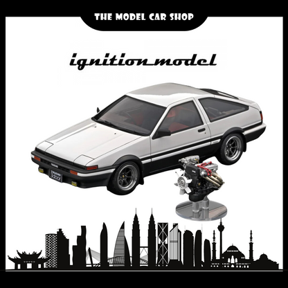 [Ignition Model] Toyota Sprinter Trueno 3Dr G Apex - White/Black With 4A-G Engine Silver