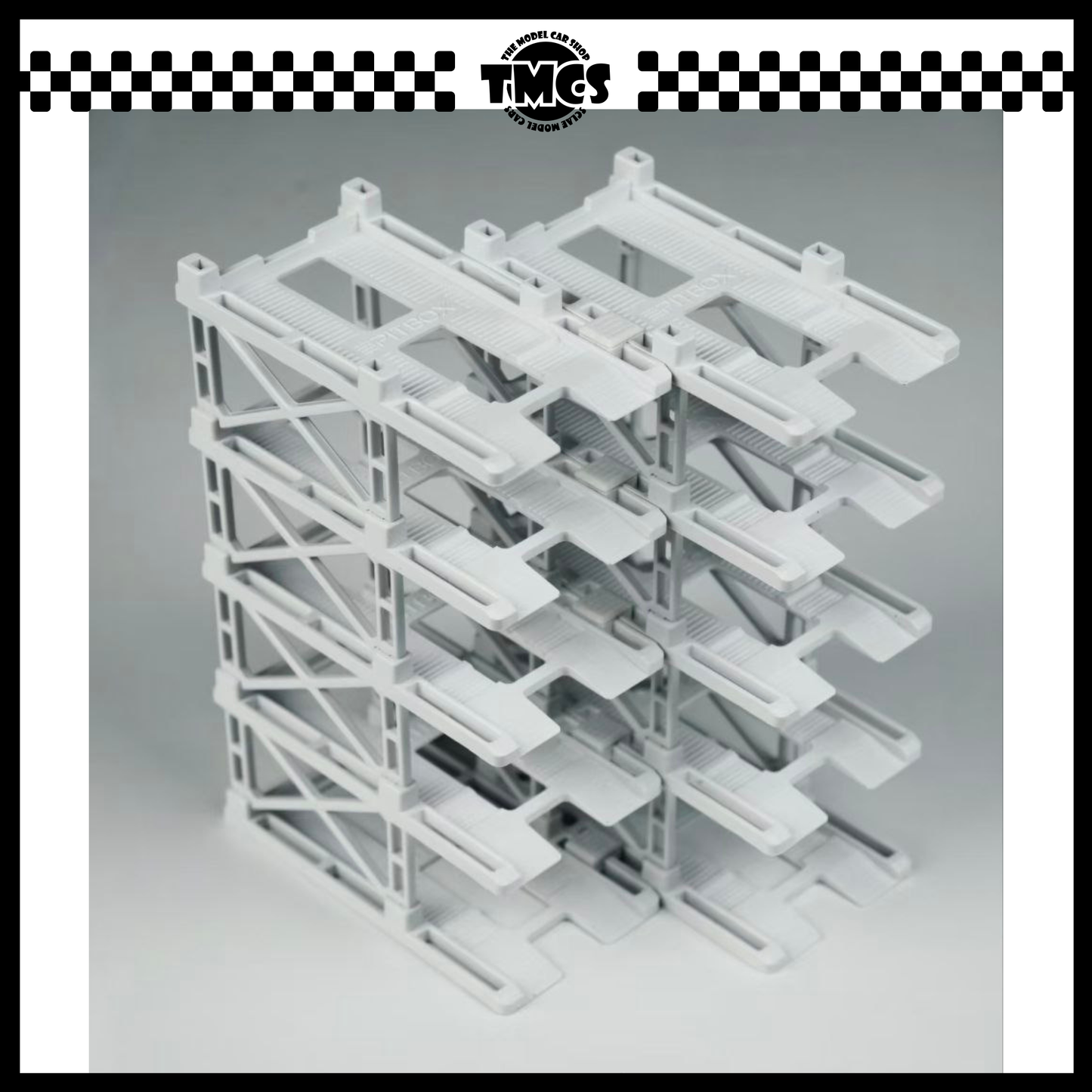[PitBox] 1:64 Diorama 10-Bay Parking Rack (White) with Car Holder