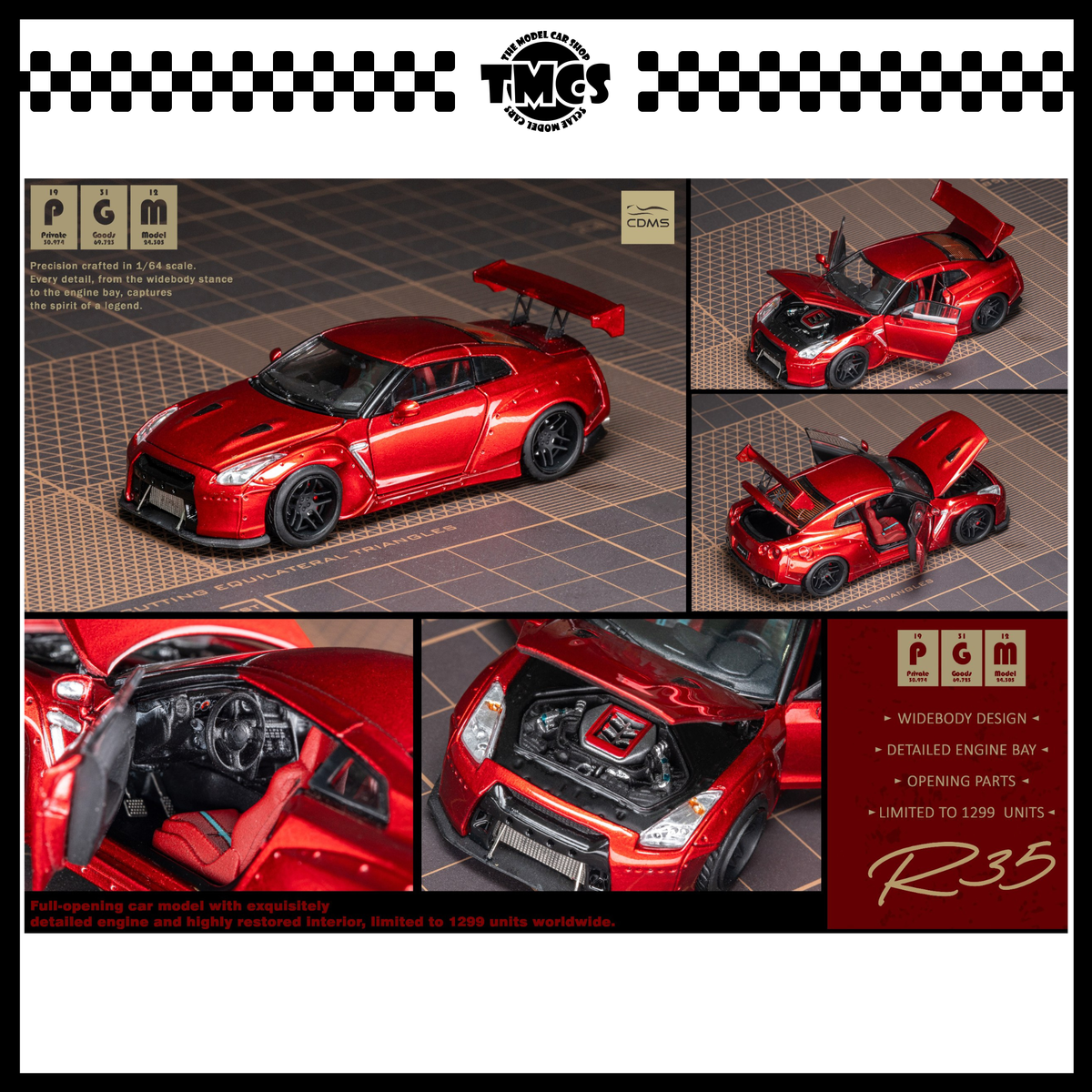 [PGM] 1:64 Nissan GT-R R35 Wide Body (CDMS26) - Metallic Red