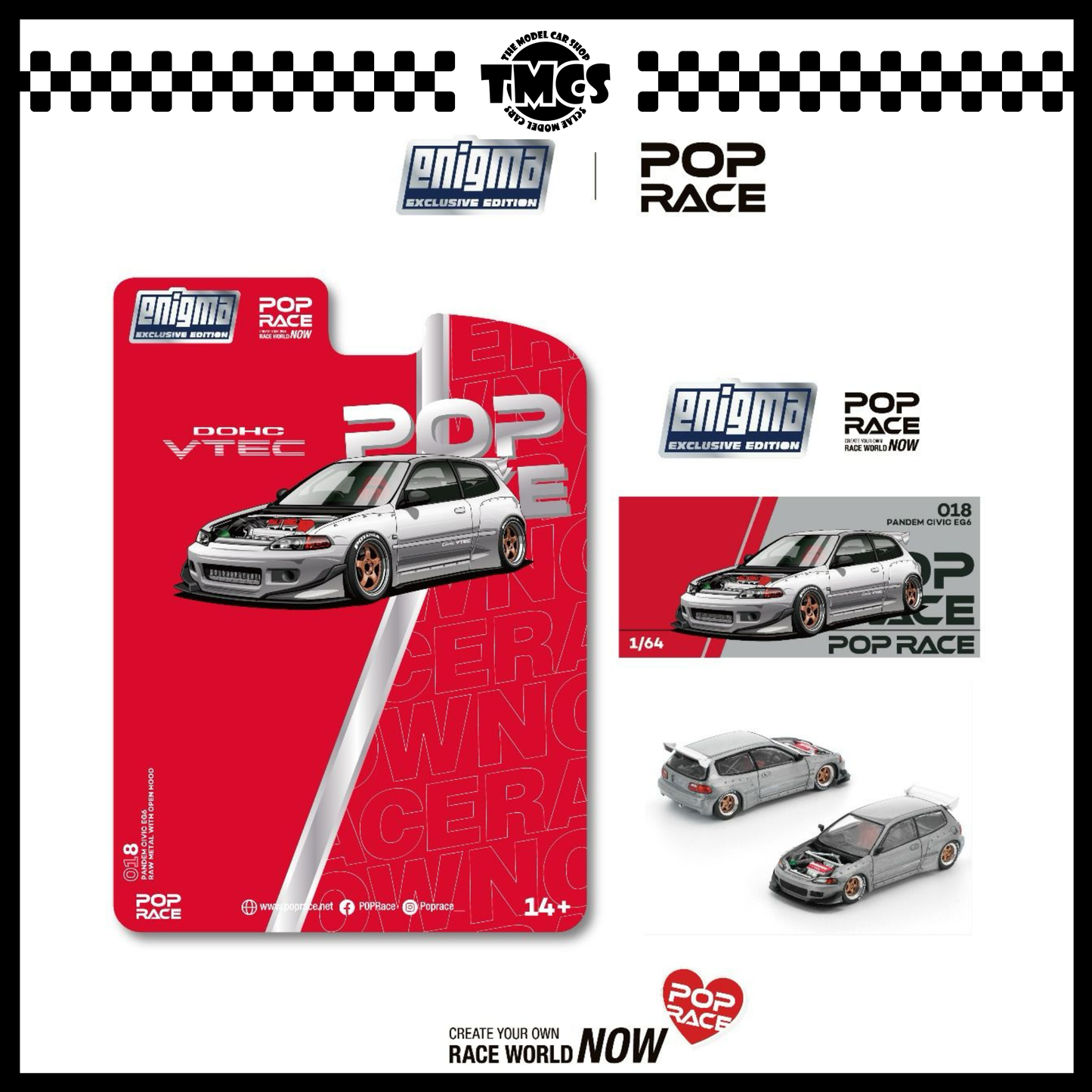 [Pop Race] 1:64 Pandem Honda Civic EG6 - Raw Metal