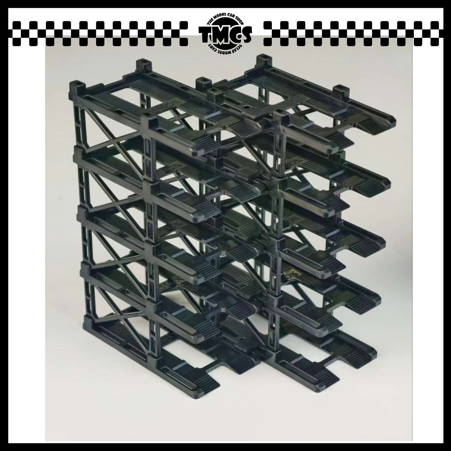 [PitBox] 1:64 Diorama 10-Bay Parking Rack (Black) with Car Holder