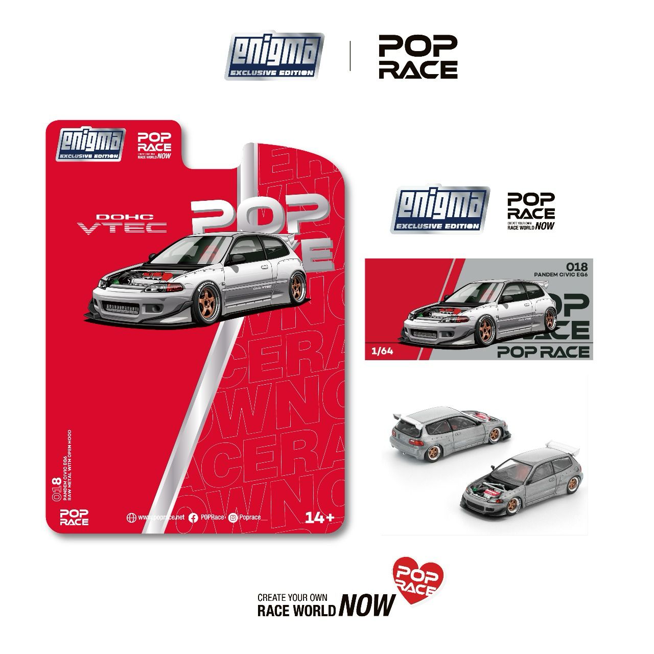 [Pop Race] 1:64 Pandem Honda Civic EG6 - Raw Metal