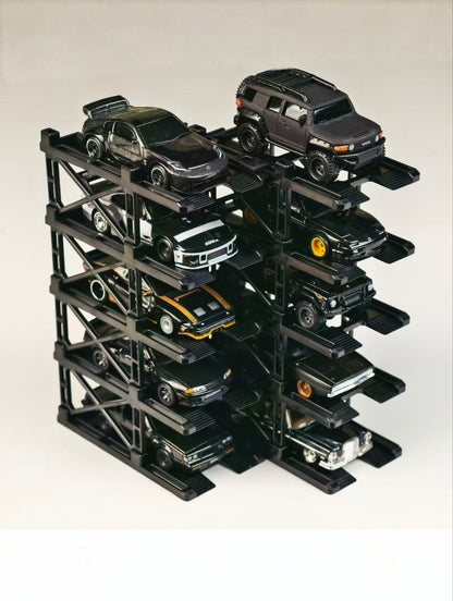 [PitBox] 1:64 Diorama 10-Bay Parking Rack (Black) with Car Holder