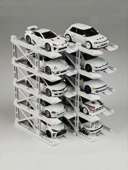 [PitBox] 1:64 Diorama 10-Bay Parking Rack (White) with Car Holder