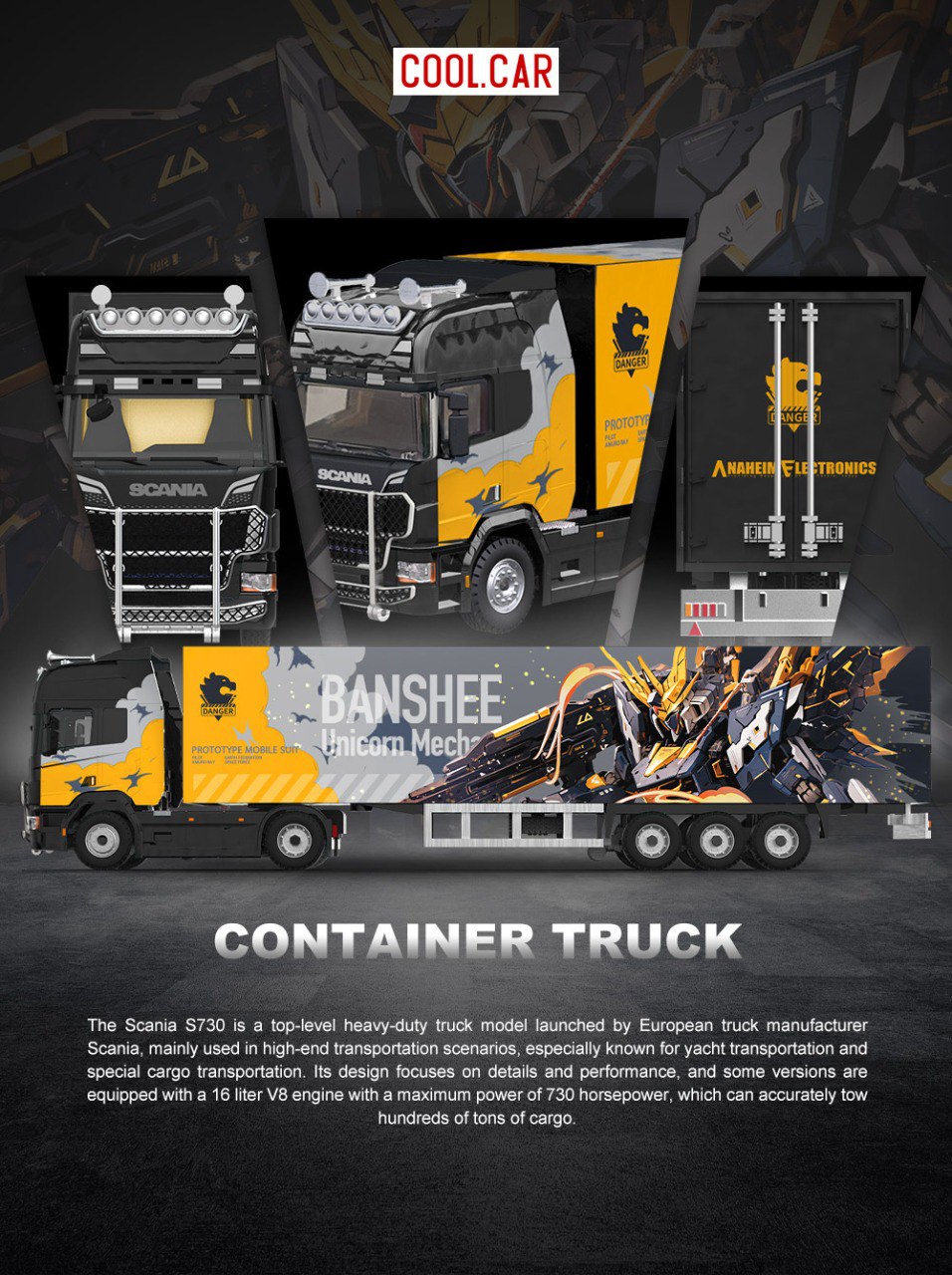 [Cool Car] 1:64 Scania S730 V8 Transporter Banshee with Double Deck Container